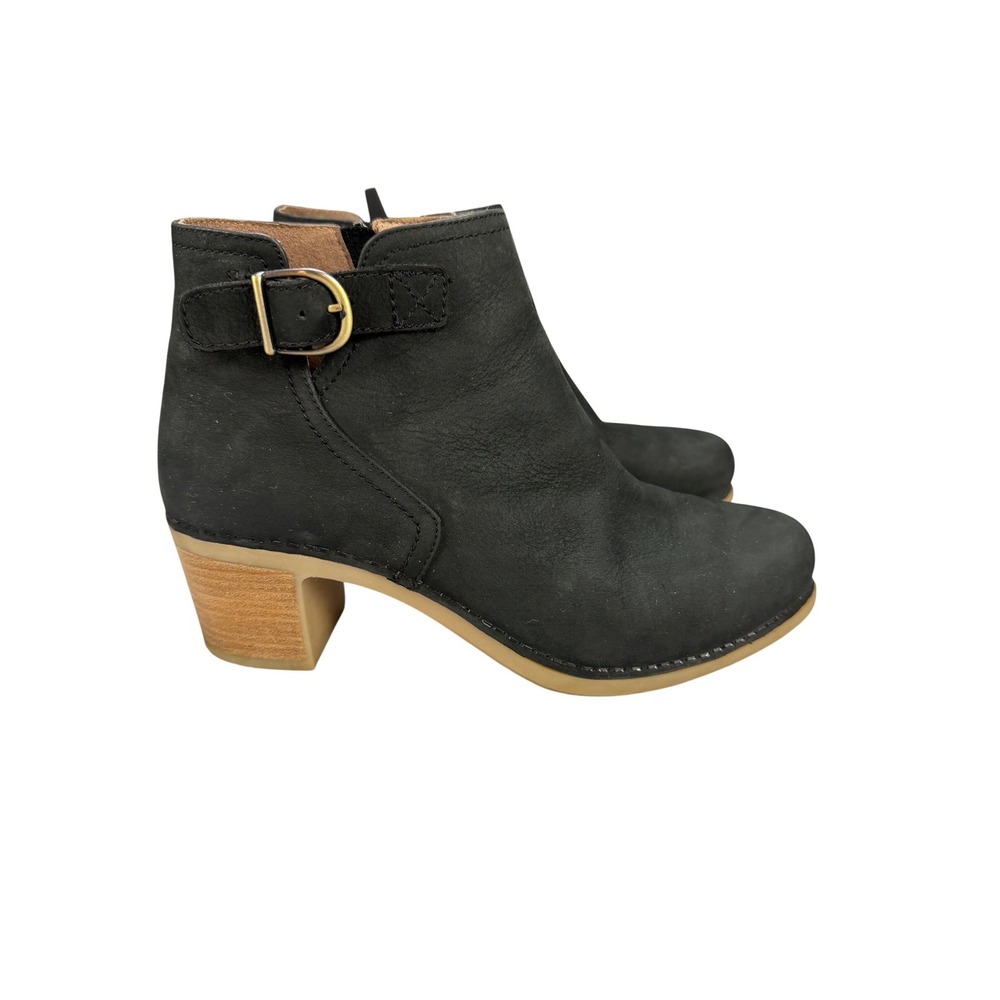 Dansko Maria Black Milled Nubuck Leather Ankle Boots Clog Heel Womens‎ 40 9.5-10